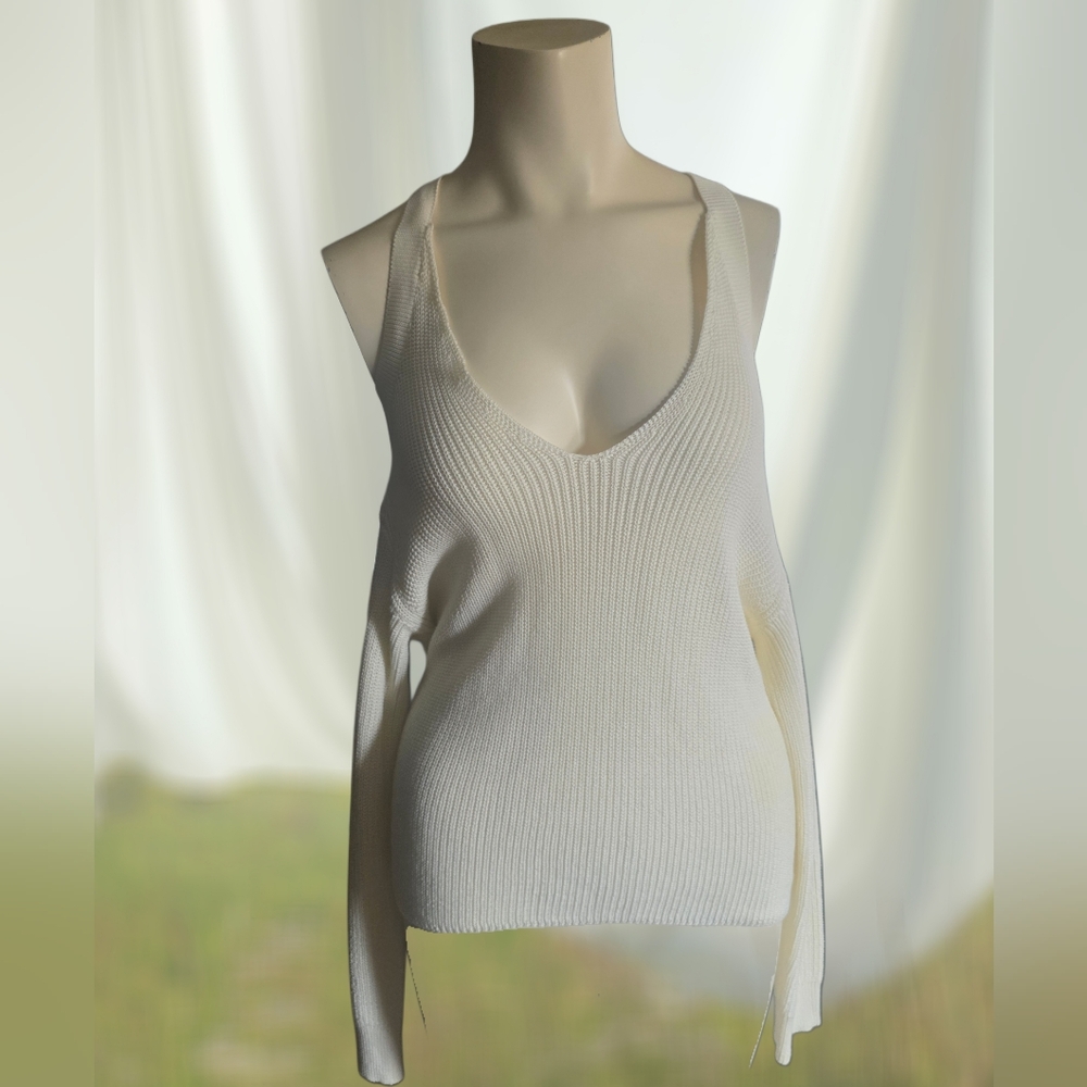 Express Cream Ribbed Cut-Out Sleeve Sweater NWT Small